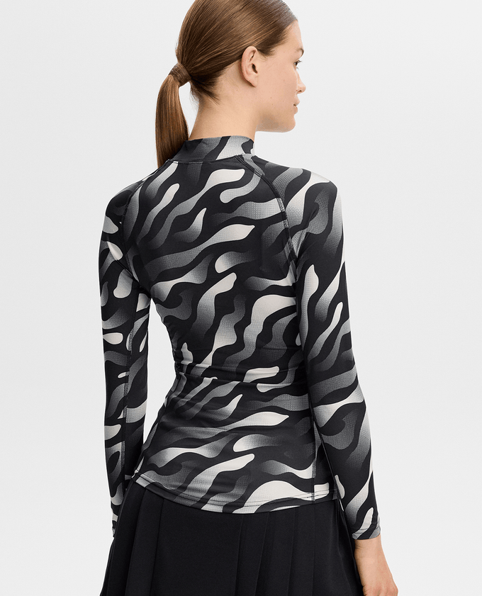J.Lindeberg Ella Print Long Sleeve Compression Top Bunker Fade Black Moonbeam