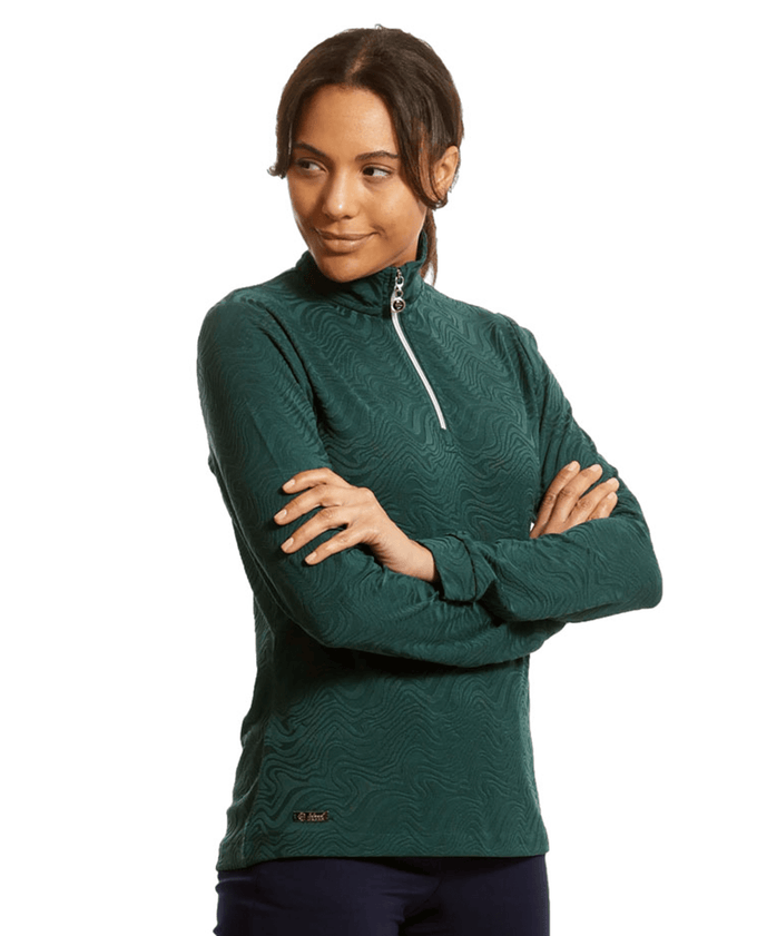 ISLAND GREEN Jacquard 1/4 Zip Winter Top 2314 Teal