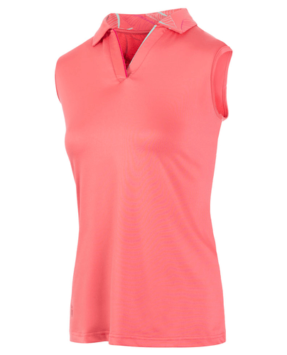 ISLAND GREEN Printed Leaf Sleeveless Polo 299 Coral Pink