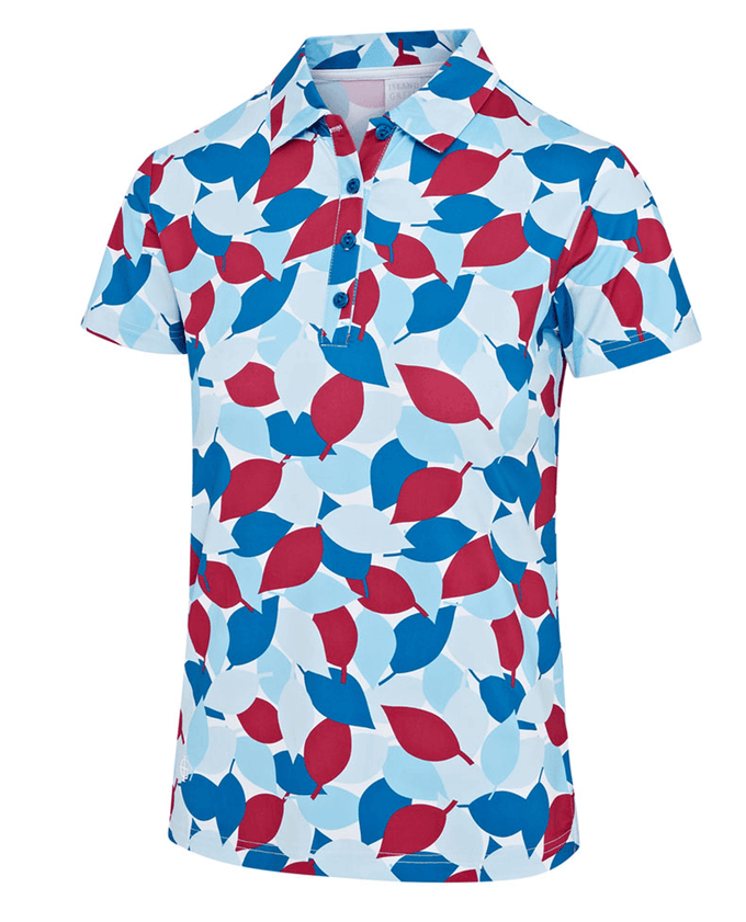 ISLAND GREEN All-over Leaf Print Polo 300 Blue/red