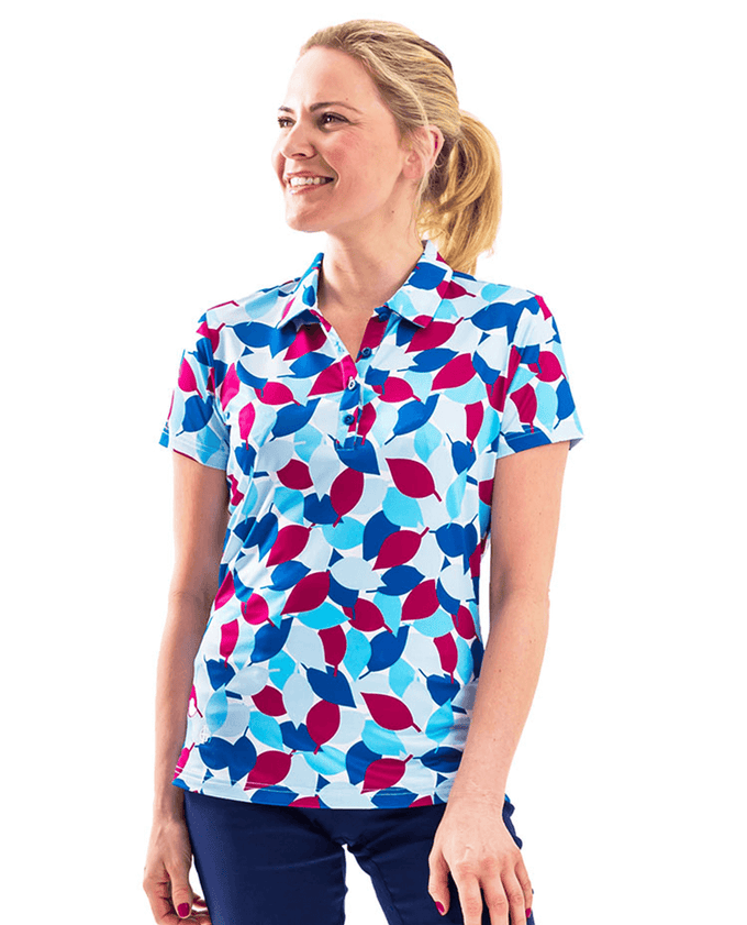 ISLAND GREEN All-over Leaf Print Polo 300 Blue/red