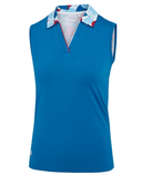 ISLAND GREEN Block Leaf Sleeveless Polo 335 Blue