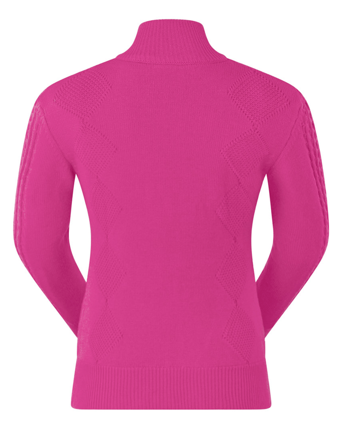 SIZE S - PURE GOLF Sorrell Cable Knit Lined Quarter Zip Jumper 501 Pink Topaz