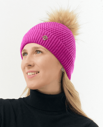 PURE GOLF Greta Waterproof Bobble Hat Pink Topaz