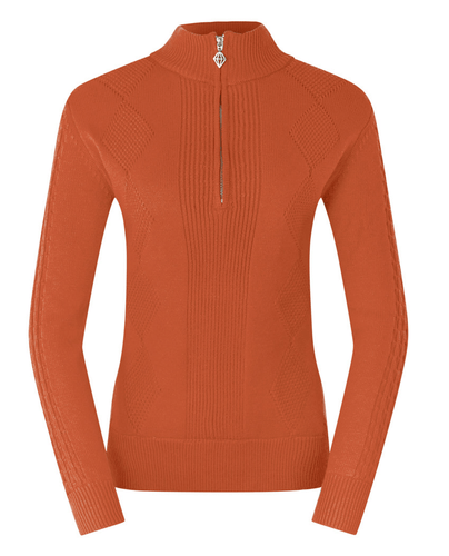 PURE GOLF Sorrell Cable Knit Lined Quarter Zip Jumper 501 Ember Orange