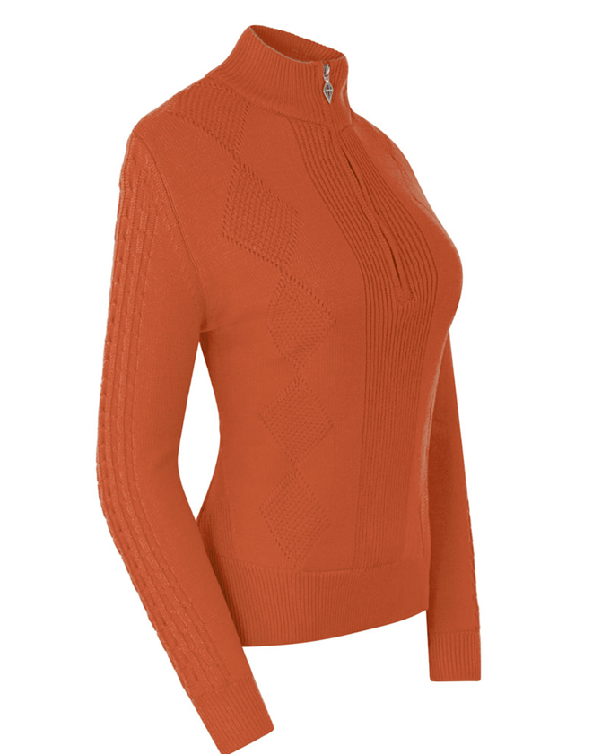 SIZE XL - PURE GOLF Sorrell Cable Knit Lined Quarter Zip Jumper 501 Ember Orange