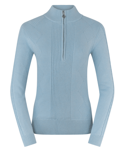 SIZE XXL - PURE GOLF Sorrell Cable Knit Lined Quarter Zip Jumper 501 Powder Blue