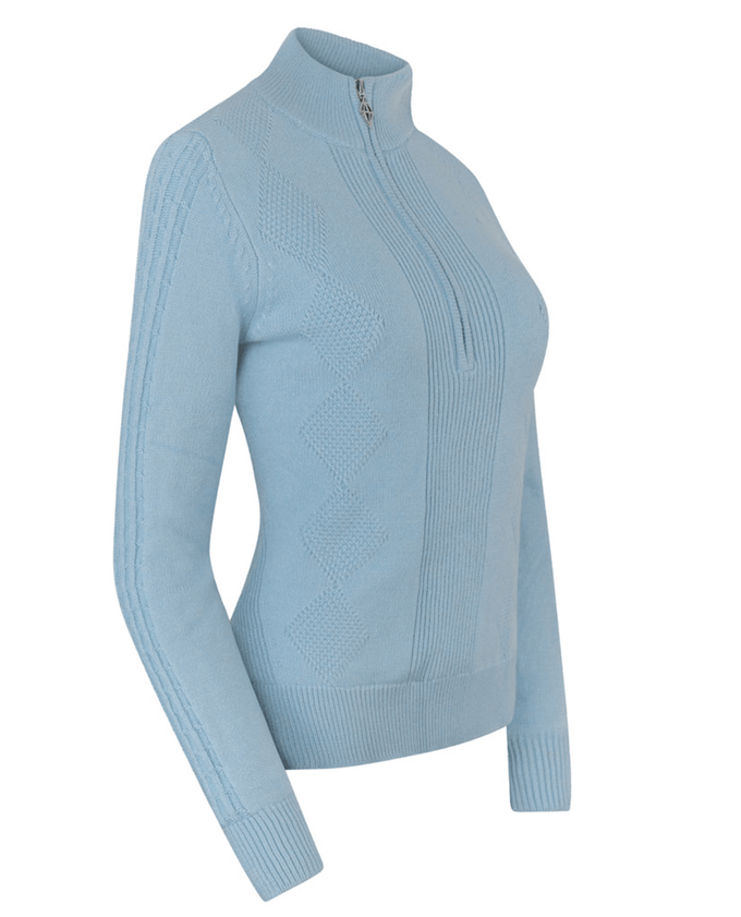 PURE GOLF Sorrell Cable Knit Lined Quarter Zip Jumper 501 Powder Blue