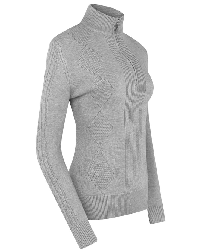 PURE GOLF Sorrell Cable Knit Lined Quarter Zip Jumper 501 Pale Grey