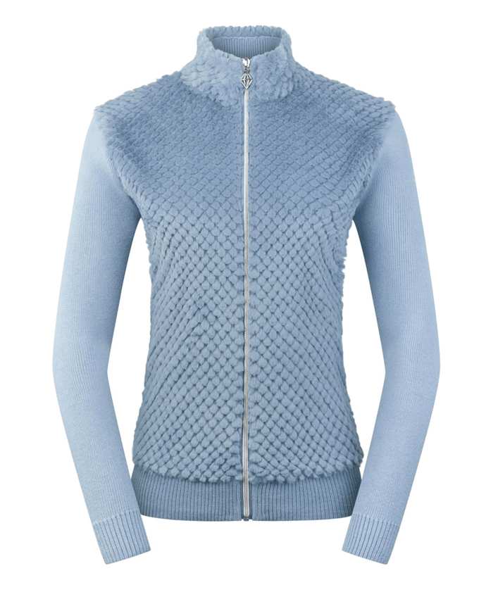 PURE GOLF Ellisa Knitted Zipped cardigan with faux fur front 508 Powder Blue