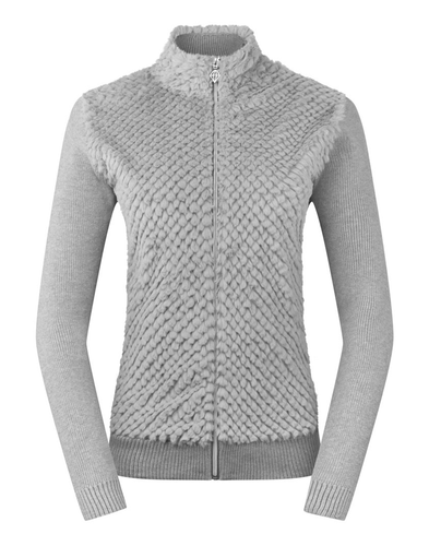 SIZE XXL - PURE GOLF Ellisa Knitted Zipped cardigan with faux fur front 508 Pale Grey