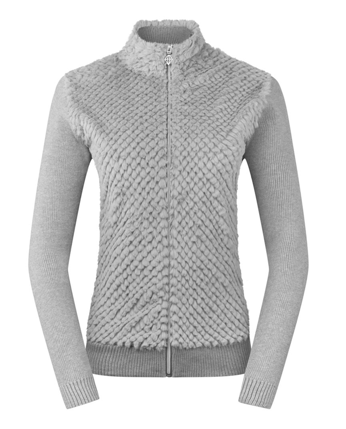 PURE GOLF Ellisa Knitted Zipped cardigan with faux fur front 508 Pale Grey