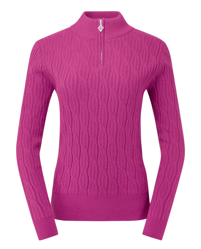 PURE GOLF Margot Knit Lined Quarter Zip Jumper 506 Plum