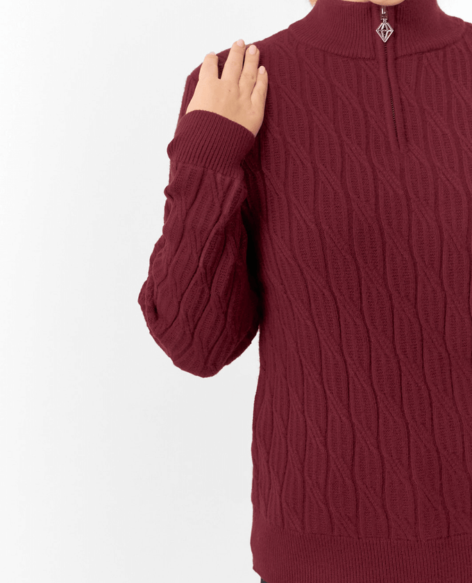 PURE GOLF Margot Knit Lined Quarter Zip Jumper 506 Merlot