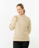 PURE GOLF Ellisa Knitted Zipped cardigan with faux fur front 508 Limestone