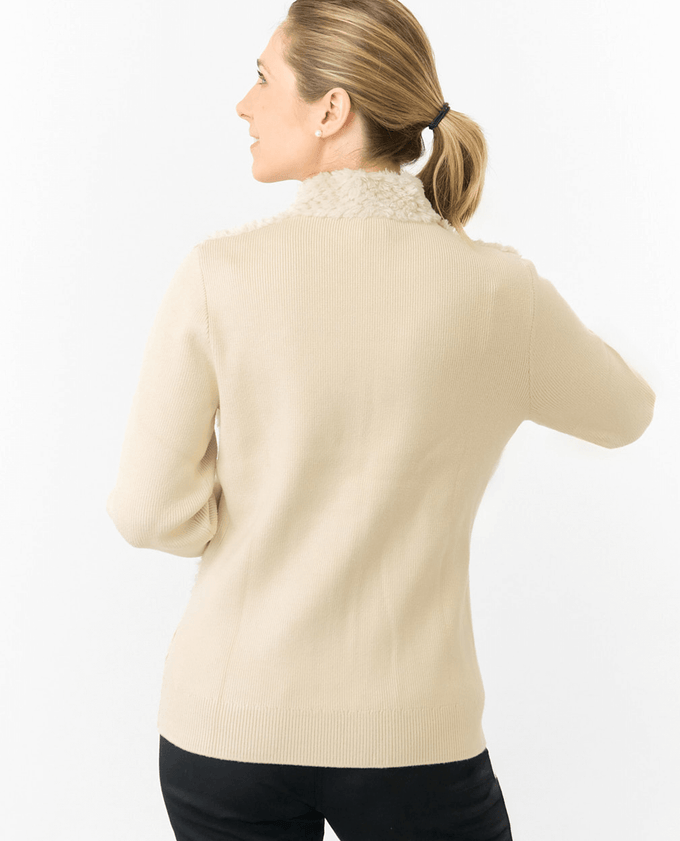 PURE GOLF Ellisa Knitted Zipped cardigan with faux fur front 508 Limestone