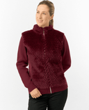 PURE GOLF Ellisa Knitted Zipped cardigan with faux fur front 508 Merlot
