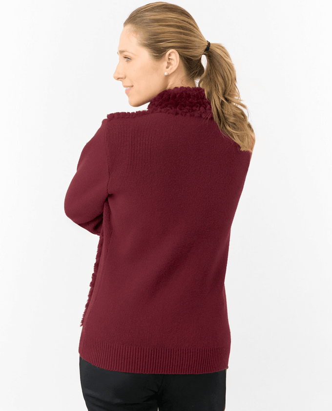 PURE GOLF Ellisa Knitted Zipped cardigan with faux fur front 508 Merlot
