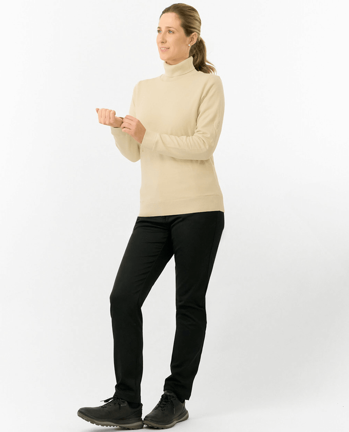 PURE GOLF Sarah Roll Neck Jumper with Faux Fur Collar 521 Limestone