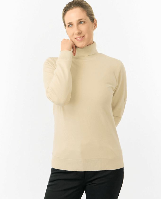 PURE GOLF Sarah Roll Neck Jumper with Faux Fur Collar 521 Limestone