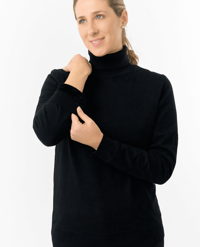 PURE GOLF Sarah Roll Neck Jumper with Faux Fur Collar 521 Black