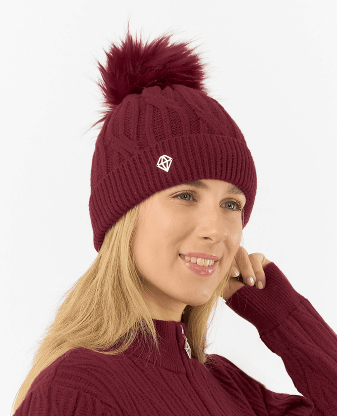 PURE GOLF Margot Waterproof Lined Bobble Hat Merlot