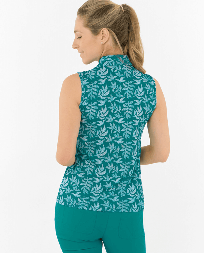 PURE GOLF Amity Sleeveless Polo 014 Teal Frondescence