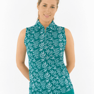 PURE GOLF Amity Sleeveless Polo 014 Teal Frondescence - L / Teal Frondescence