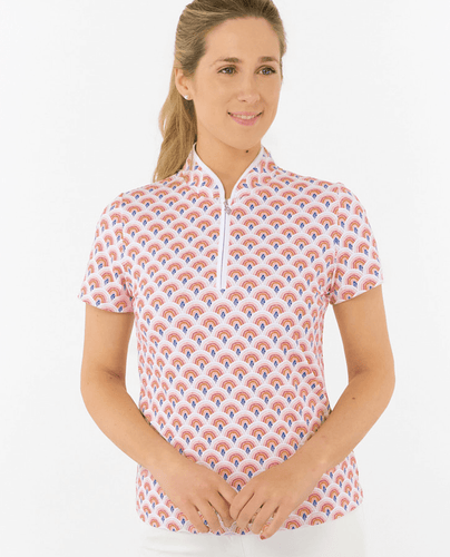 PURE GOLF Ellen Short Sleeve Zip Polo 036 Mediterranean Sunset