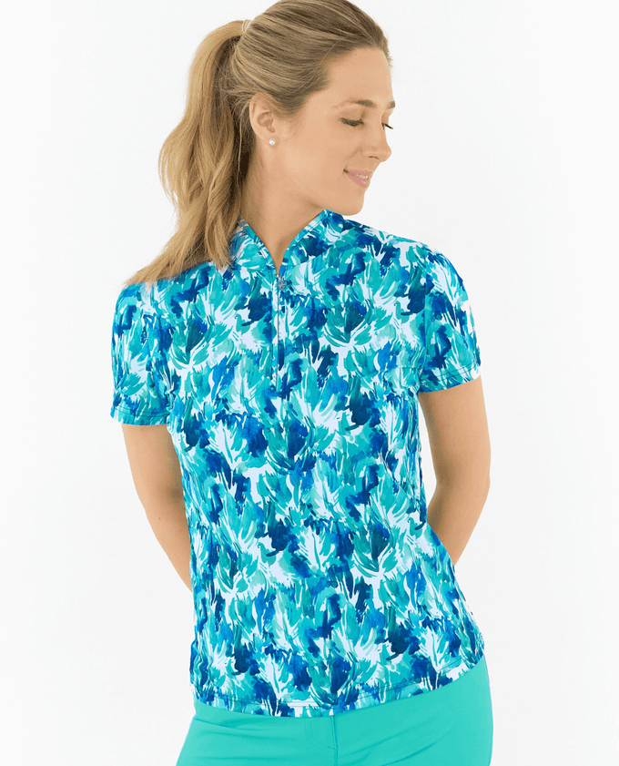 PURE GOLF Ellen Short Sleeve Zip Polo 036 Water Lily
