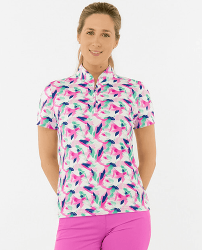 PURE GOLF Ellen Short Sleeve Zip Polo 036 Portrait of Paradise