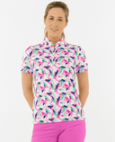 PURE GOLF Ellen Short Sleeve Zip Polo 036 Portrait of Paradise
