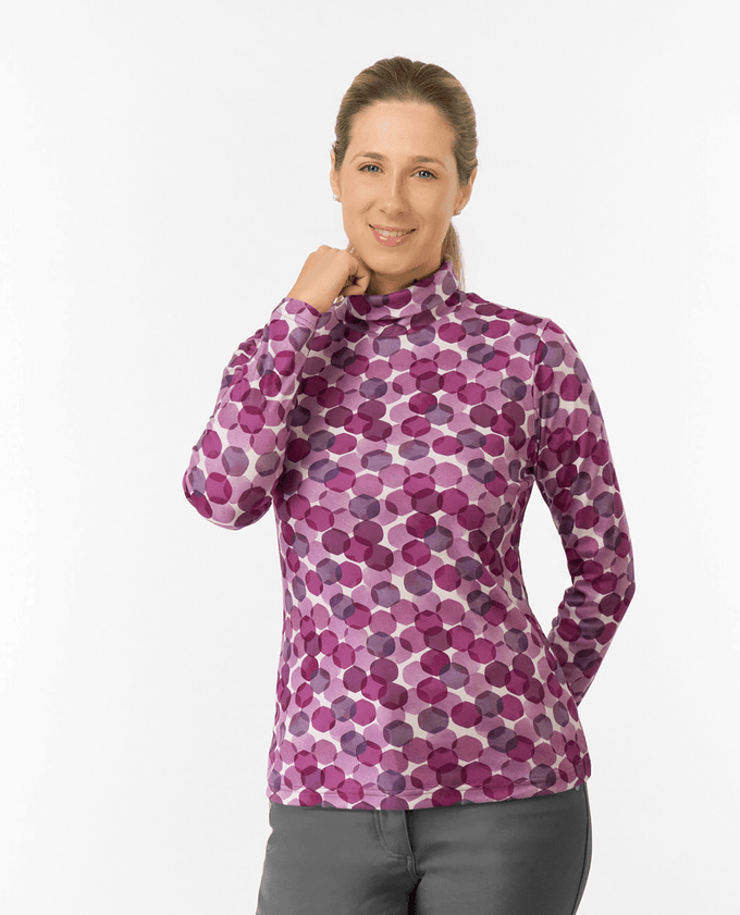 PURE GOLF Amy Roll Neck Top 101 Berry Bokeh