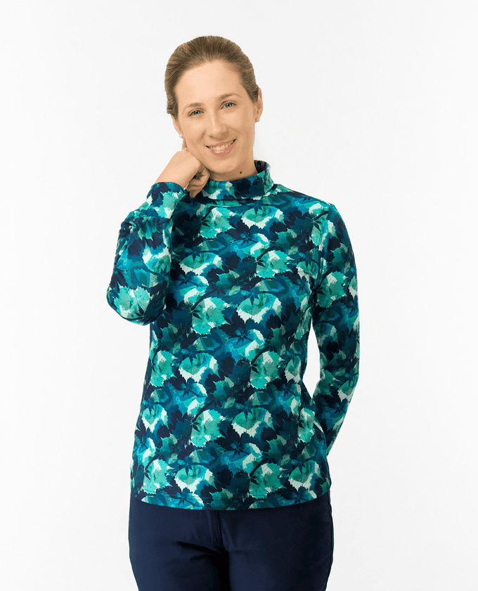 PURE GOLF Amy Roll Neck Top 101 Leaf Lagoon