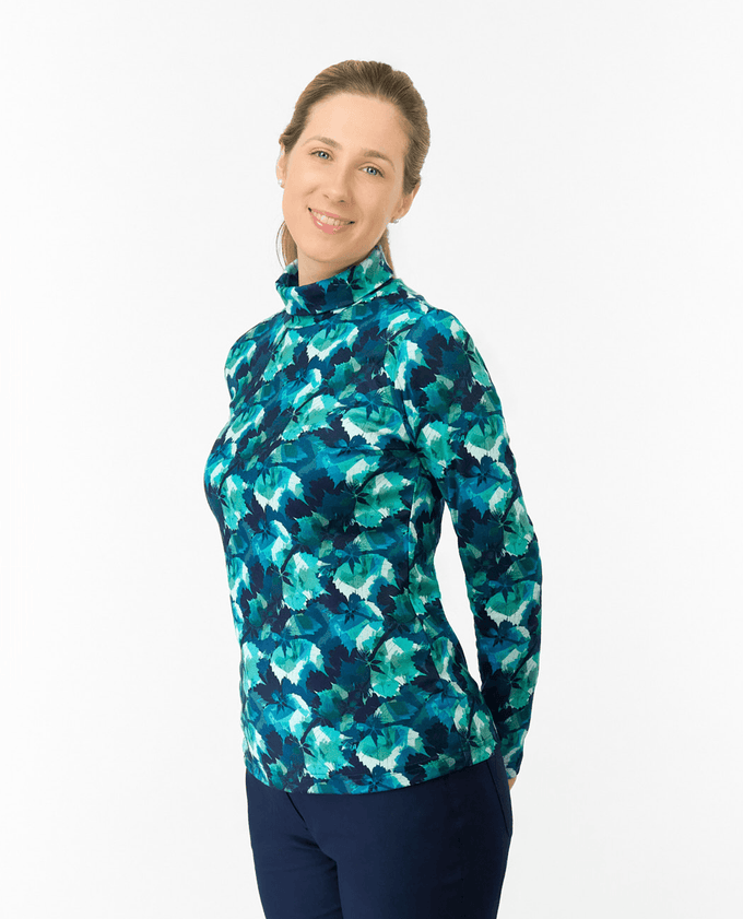PURE GOLF Amy Roll Neck Top 101 Leaf Lagoon