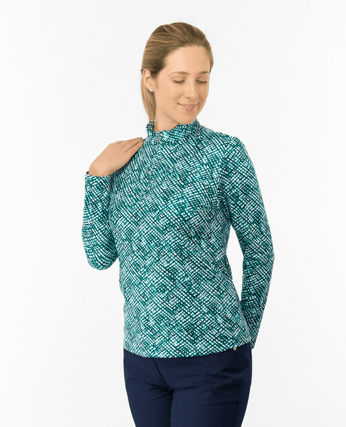 PURE GOLF Arusha Mid Layer 441 Teal Crosshatch