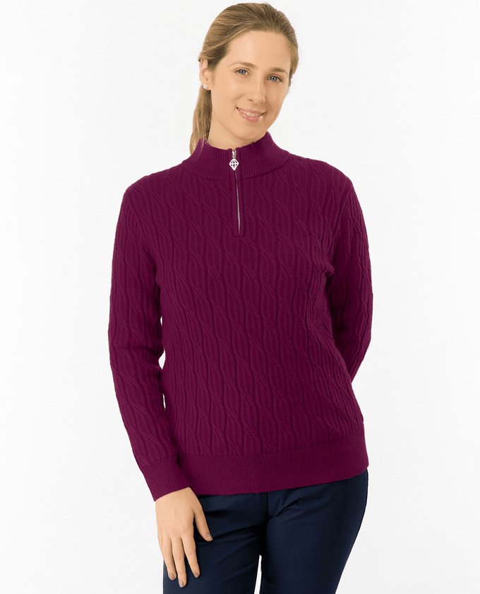 PURE GOLF Sorrell Margot Knit Quarter Zip Lined Jumper 506 Morello Cherry