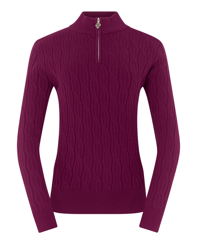 PURE GOLF Sorrell Margot Knit Quarter Zip Lined Jumper 506 Morello Cherry