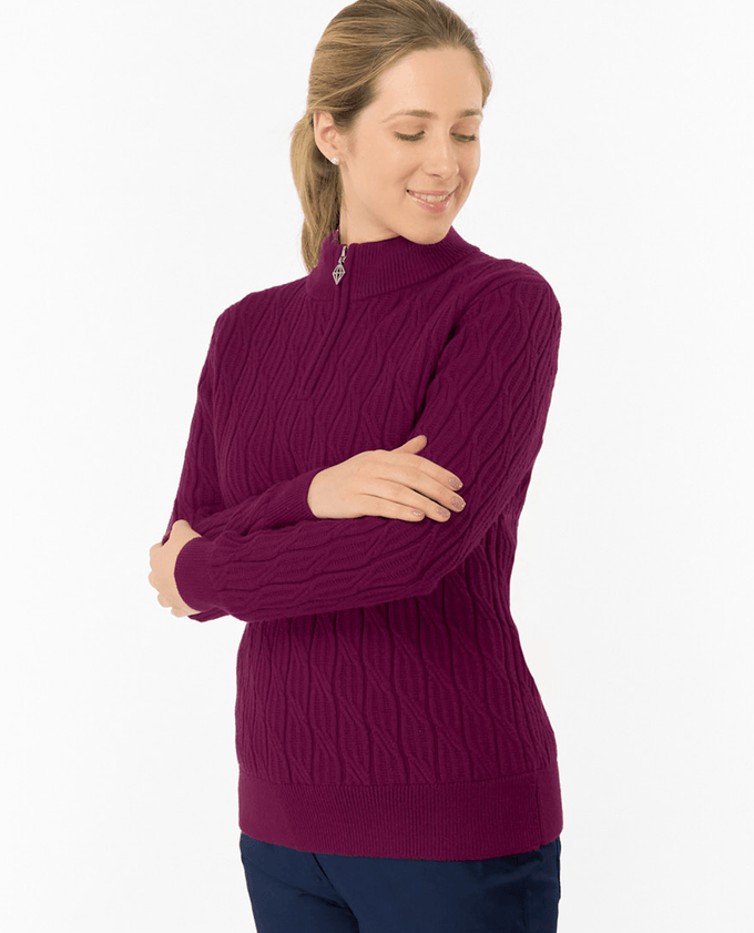 PURE GOLF Sorrell Margot Knit Quarter Zip Lined Jumper 506 Morello Cherry