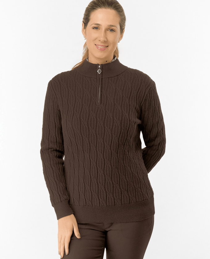 PURE GOLF Sorrell Margot Knit Quarter Zip Lined Jumper 506 Cocoa Powder