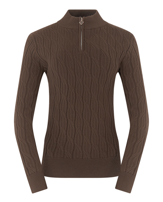 PURE GOLF Sorrell Margot Knit Quarter Zip Lined Jumper 506 Cocoa Powder