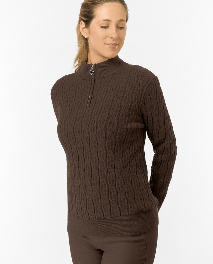 PURE GOLF Sorrell Margot Knit Quarter Zip Lined Jumper 506 Cocoa Powder