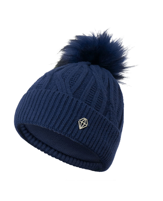 PURE GOLF Greta Margot Knit Waterproof Lined Bobble Hat 607 Navy