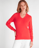 GREEN LAMB Nellie Cable Vee Neck Jumper 024 Poppy