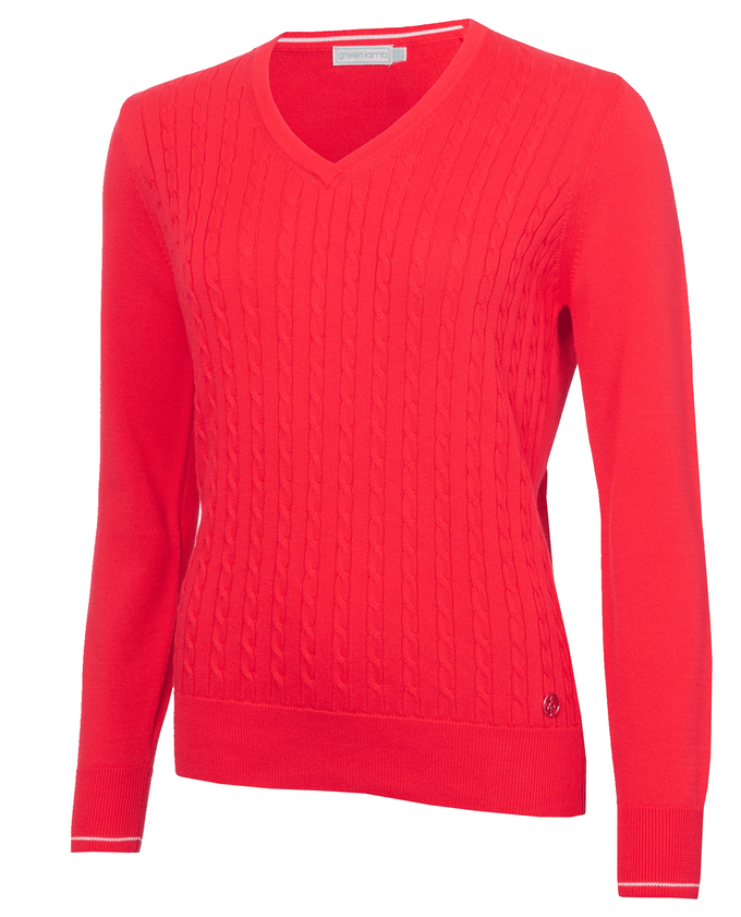 GREEN LAMB Nellie Cable Vee Neck Jumper 024 Poppy