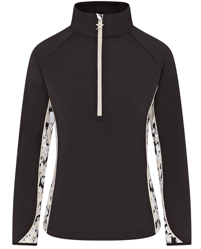 SWING OUT SISTER Maisy Print Brushed 1/4 Zip Top Sand & Black