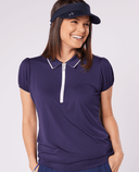 SWING OUT SISTER Minny Puffed Cap Sleeve Navy/White