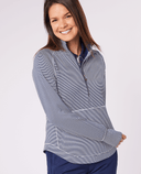 SWING OUT SISTER Lottie Elite Stripe 1/4 Zip Top Midnight Navy & White