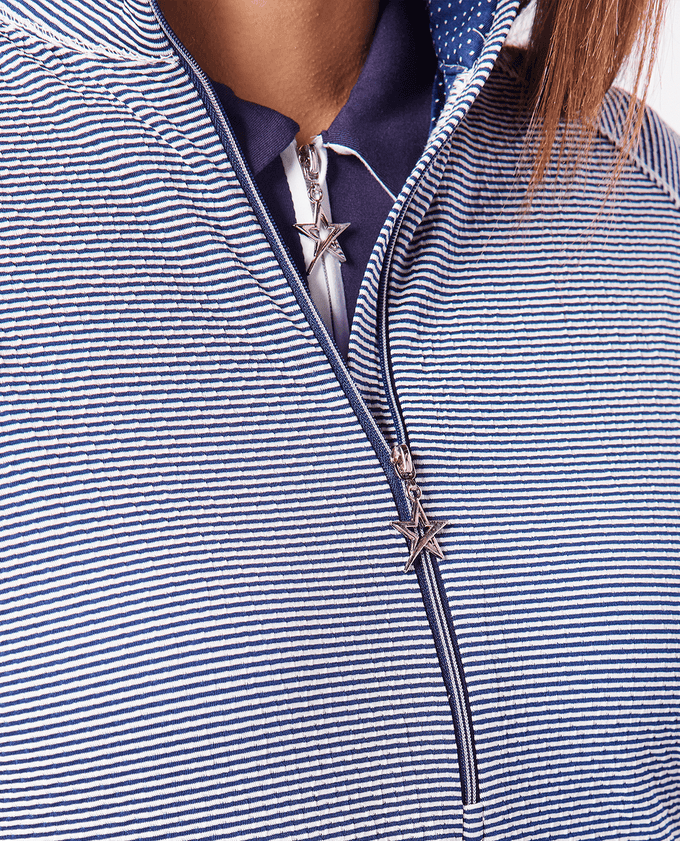 SWING OUT SISTER Lottie Elite Stripe 1/4 Zip Top Midnight Navy & White