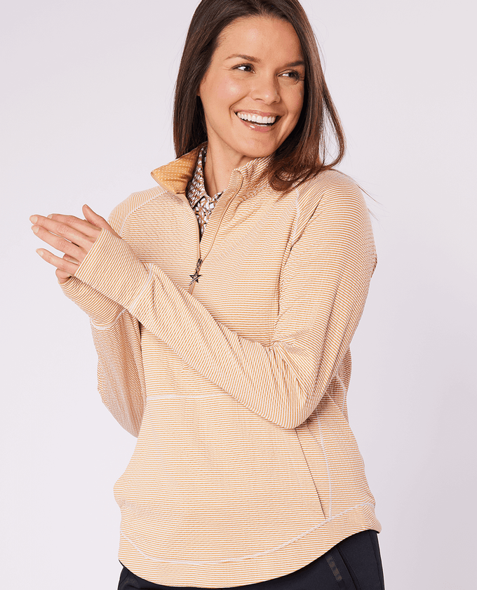 SWING OUT SISTER Lottie Elite Stripe 1/4 Zip Top Gold & White